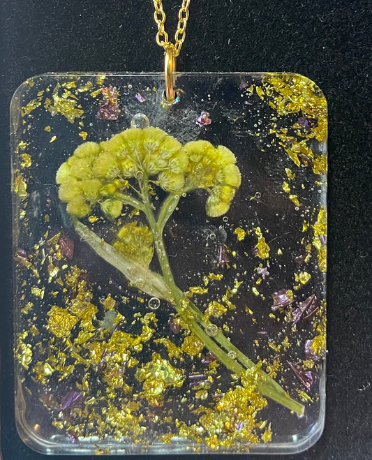 Rectangular Yellow Flower Necklace