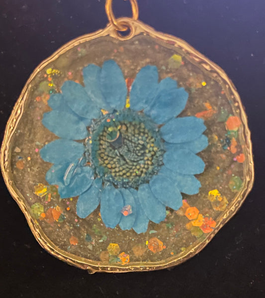 Blue Flower Gold Pendant