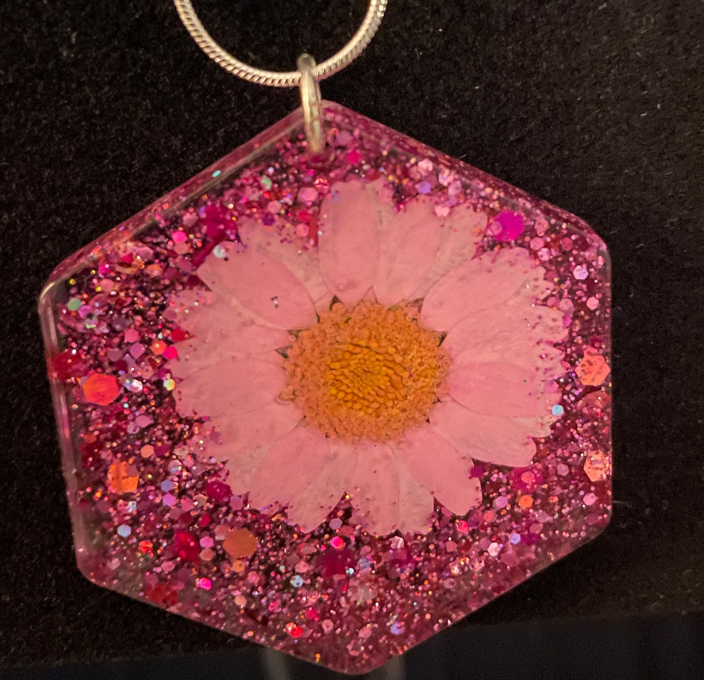 Hexagon Pink Flower Necklace