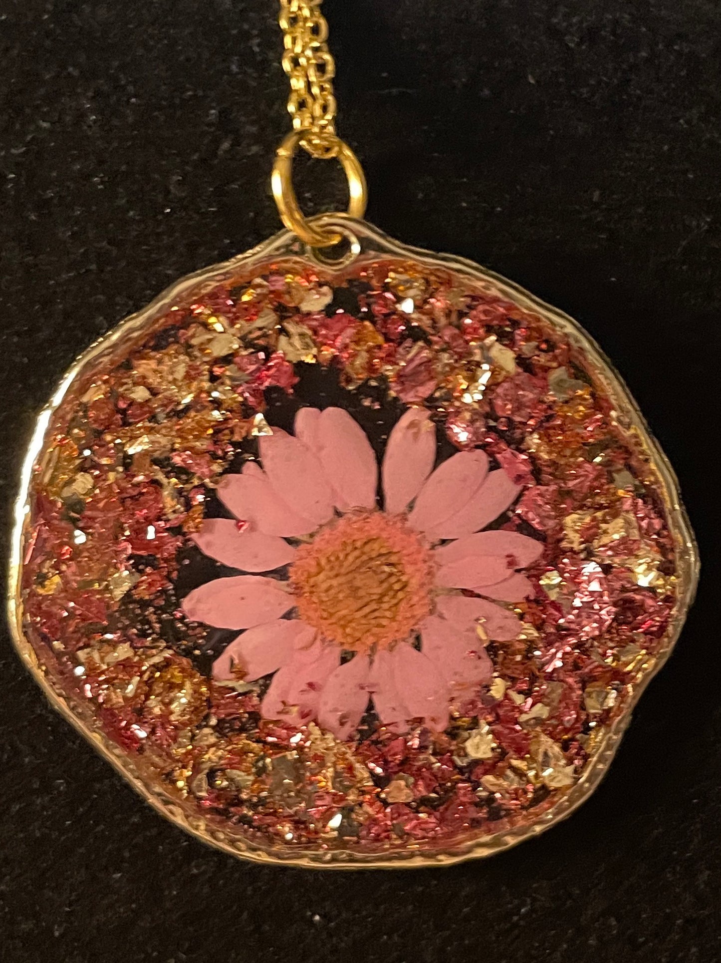 Pink Flower Gold Pendant Necklace