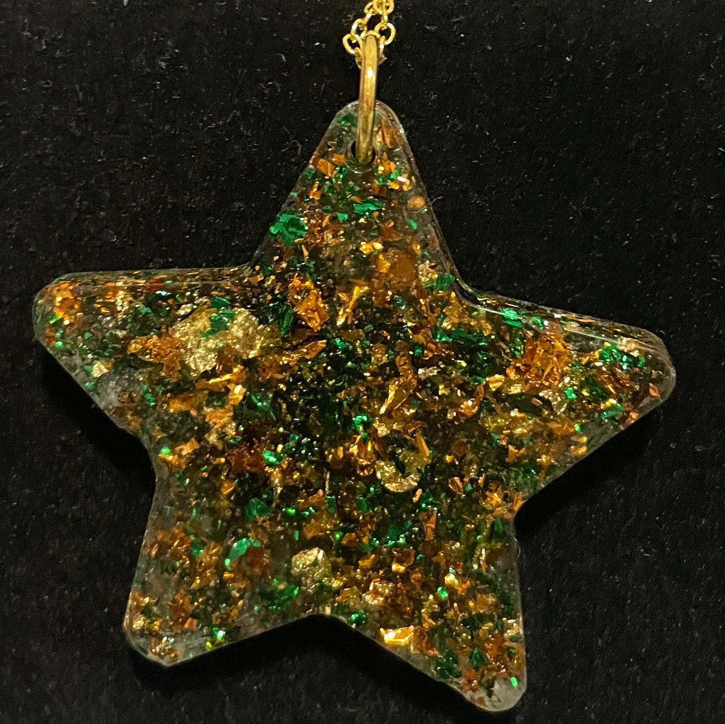 Green and Gold Foil Star Necklace