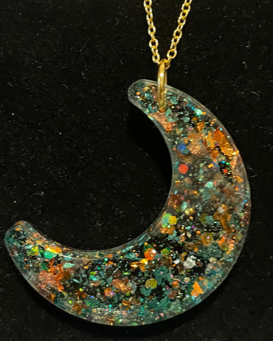 Moon Necklace- Gold and Green