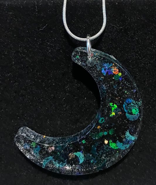 Black Moon Necklace Filled with Moons and Stars