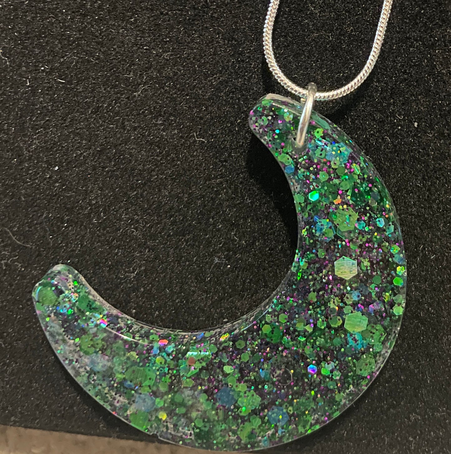 Green Glitter Moon Necklace