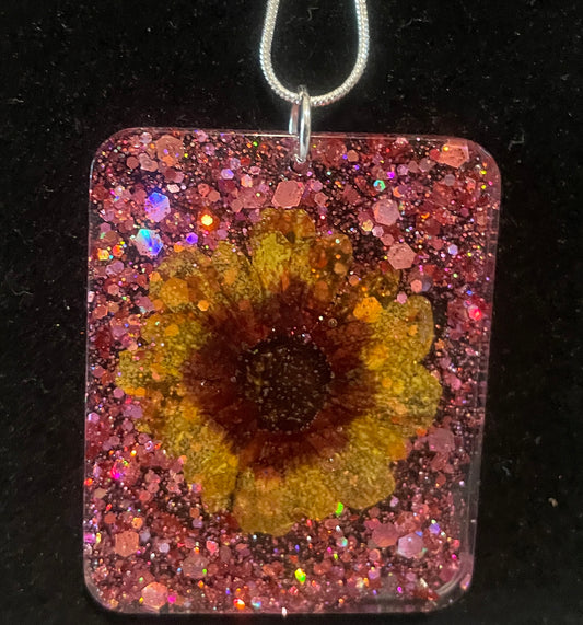 Rectangular Necklace with Sunflower